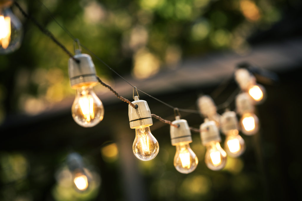 string of outdoor lights that an electrician can help put in your home