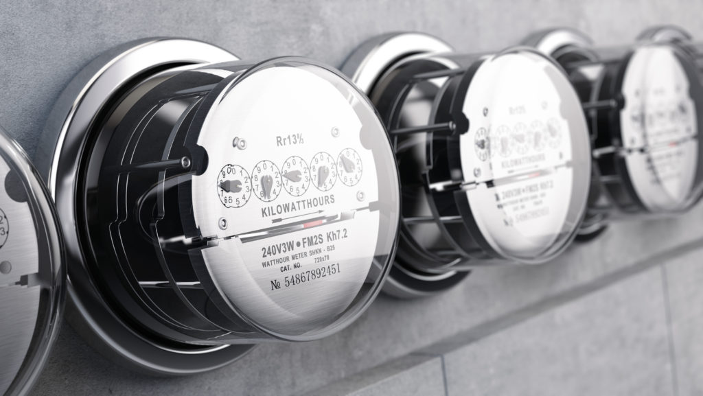 Kilowatt hour electric meters, power supply meters. 3d rendering