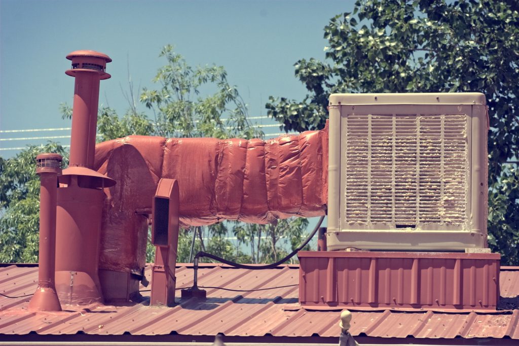 A swamp cooler installed on the roof of a home in El Paso.